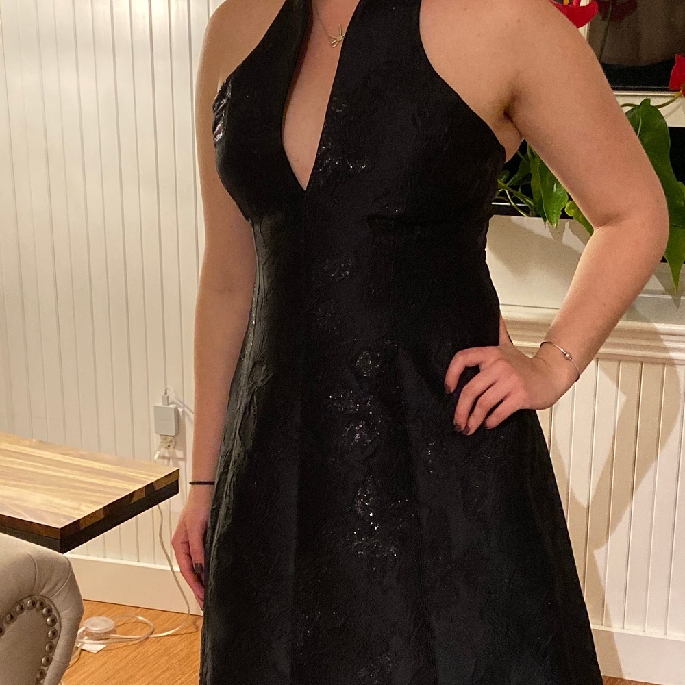 Halston Heritage- Structured Black Halter Dress